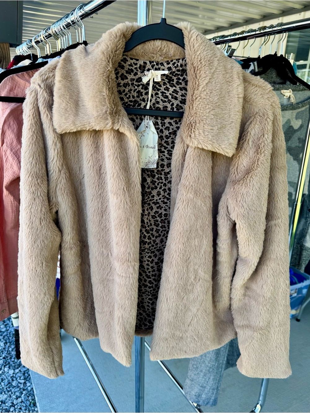 Hem & Thread Taupe Teddy Jacket with Leopard Lining